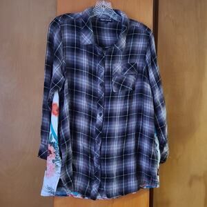 Womens Tolani Collection Plaid Floral Shirt Size Large Petite Boho Wearable Art